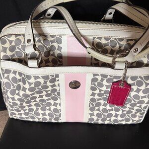 Coach Sig. Peyton White/Grey/Pink Satchel; Dbl Handle; Logo tag; Good condition